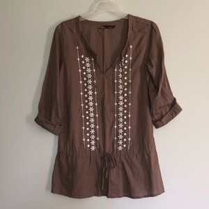 Prana Brown V Neck Drop Waist Blouse/Coverup